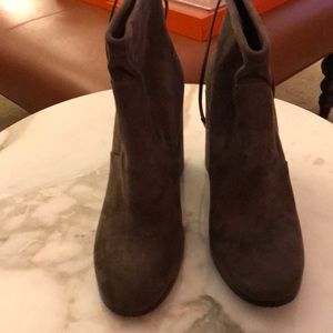 Taupe Suede Bootie with Leather Ties